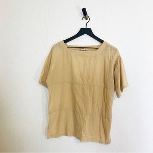 Vintage 100% Cotton Tan Nude Textured Boxy Tunic Blouse